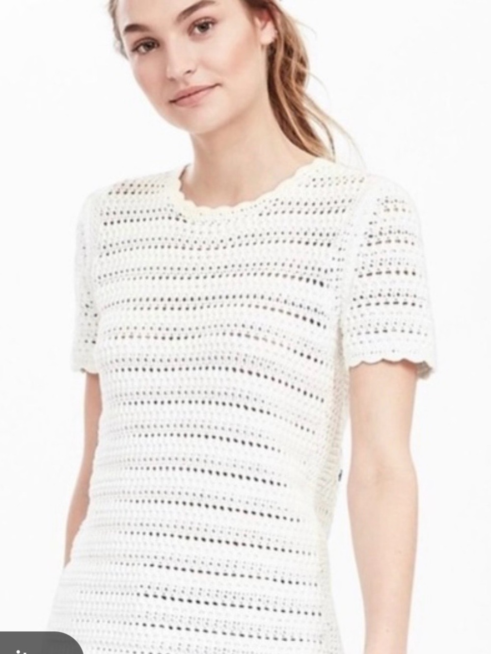 Banana Republic White Cotton Blend Croshet Knit Top, Sz M
